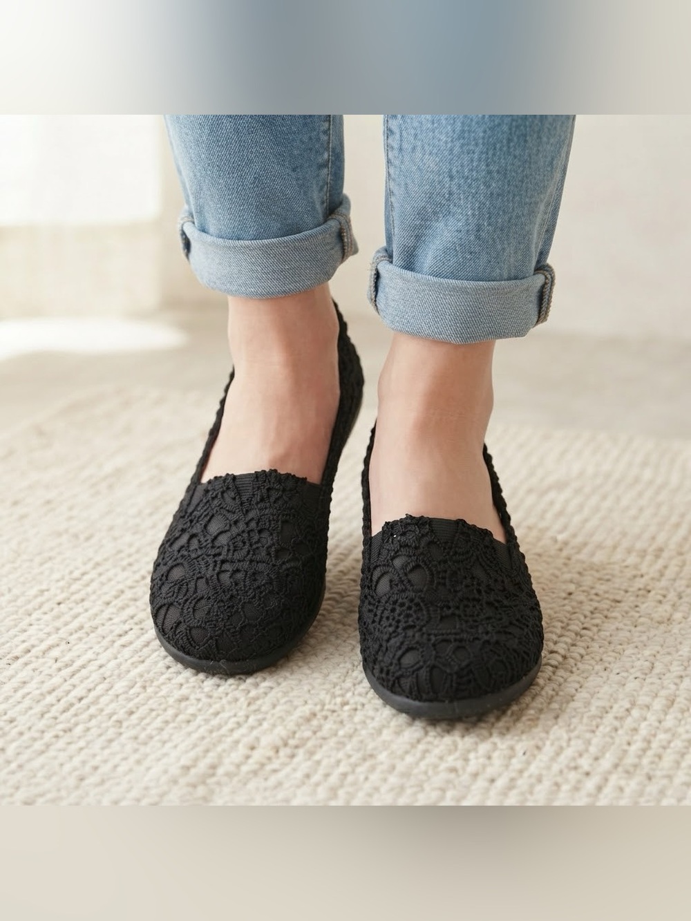 Airwalk Black Lace Slip On Flats Casual Walking Shoes Womens Size 6.5
